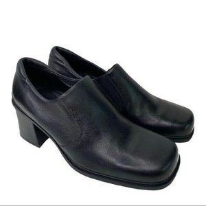 Ecco Black Leather Slip On Heeled Square Toe Shoes Y2K 6.5 or 7